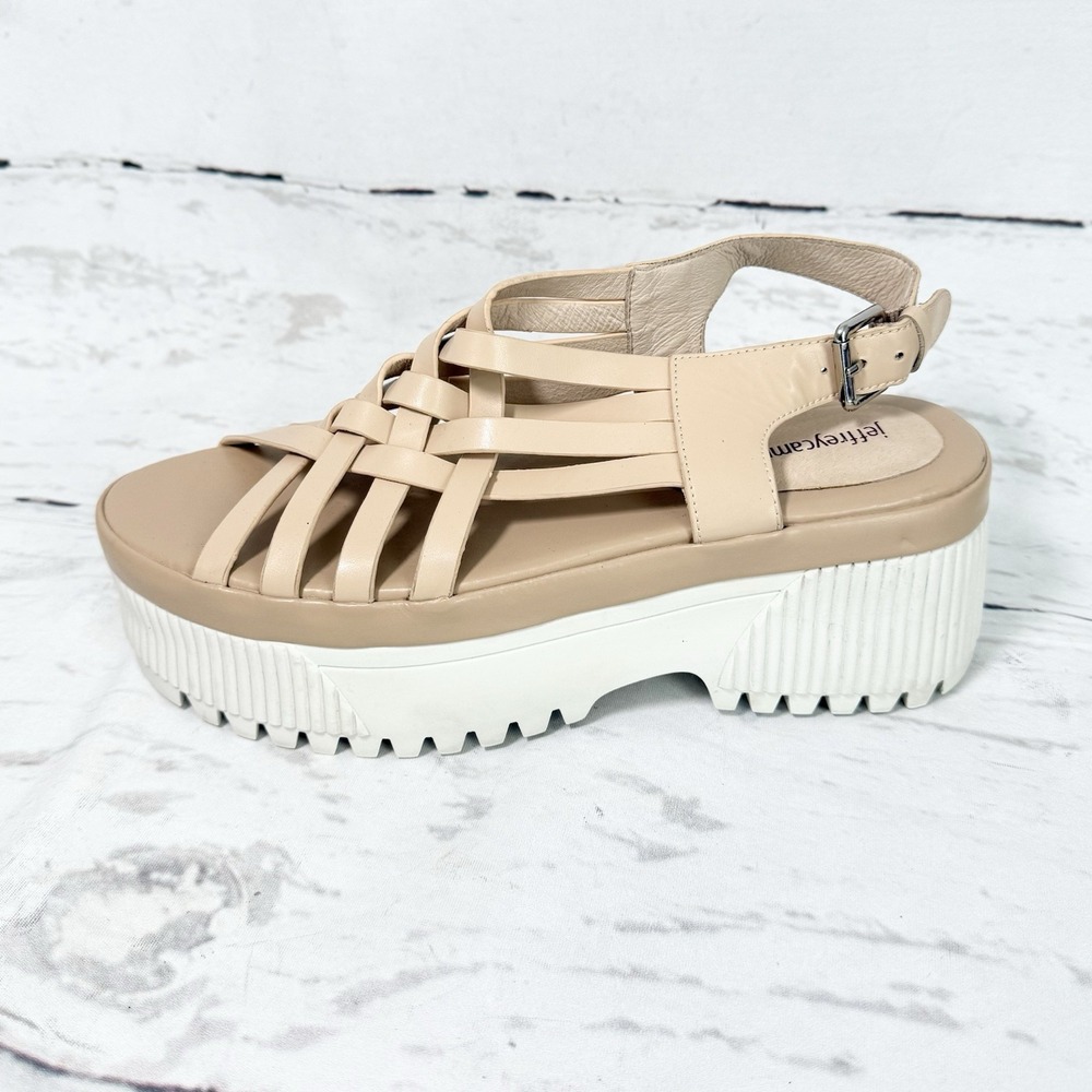 Jeffrey Campbell Egret Sandals Women's 9.5 Beige Platform Leather Runs Small